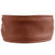 Breites, braunes, gepolstertes Leder-Hundehalsband mit abgesteppten Kanten und schwarzem Innenfutter.