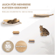 Wandregal für Katzen mit zwei sich ausruhenden Katzen, mit dem Text "Für mehrere Katzen" und "Robuste Stabilität," plus einem "BIS 35 KG" Abzeichen.