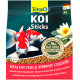 Emballage de Tetra Pond Koi Sticks présentant des poissons koi vibrants, avec un texte mettant en avant 'Poissons sains & couleurs vibrantes' et 'Sans conservateurs ajoutés.'