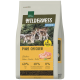 Beutel Real Nature Wilderness Junior Hundefutter, Pure Chicken, zeigt Wolfswelpen und Hühnerstücke, mit der Angabe 60% 40% 0%.