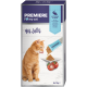 Katzenfutterbox: rotgetigerte Katze, Sachet mit der Aufschrift PREMIERE; sichtbarer Text 'PREMIERE I ♥ my cat', 'My Jelly', 'mit Thunfisch & Tomate'.