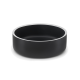Eine schlanke, moderne schwarze Hundenapf mit einem silbernen Rand, entworfen für stilvolles Füttern.