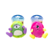 Zwei bunte Plüsch-Monster-Hundespielzeuge, eines grün mit lila Gliedmaßen, eines rosa mit gelben Gliedmaßen, beschriftet mit "nobleza" Plüschtier.