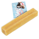 Ein langes, rechteckiges Stück Yaky-Hundekauartikel, hergestellt aus 100% Käse, mit einer bunten Verpackung, die einen Hund und das Yaky-Logo zeigt.