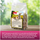 PANTO Naturgenuss Tierfutterbeutel mit einem Kaninchen, Meerschweinchen und Hamster auf dem Etikett, mit einer Beschreibung seiner getreidefreien Zutaten.