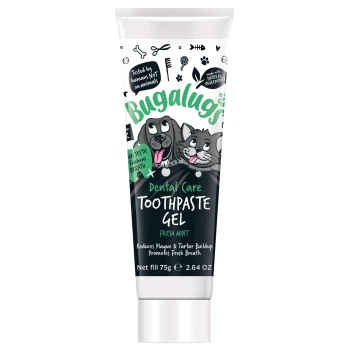 Bugalugs Dental Care Zahnpasta-Gel für Haustiere, frische Minze, reduziert Plaque und Zahnstein, fördert frischen Atem, 75g Tube.