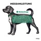Illustration eines Hundes mit einem Maßband, das zeigt, wie man die Rückenlänge für ein Halsband misst, mit Anweisungen auf Deutsch.