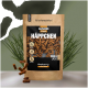 ALPHAZOO Häppchen Hundefutterverpackung in Braun und Schwarz, beschriftet "Huhn & Lachs", mit Symbolen für keinen Zucker, natürlich, getreidefrei und kompostierbar.