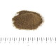 Haufen braunes, körniges Pulverfutter auf weißem Hintergrund über einem Zentimeterlineal mit der Beschriftung 'cm' und Skalenzahlen.