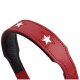 Rote Haustierhalsband mit weißen Sternverzierungen und schwarzem Innenraum, das ein stilvolles Design für Haustiere zeigt.