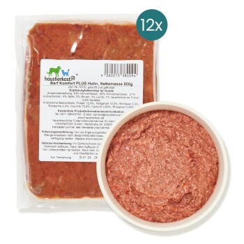 Vakuumverpackte Packung haustierkost BARF Komfort PLUS Huhn 500 g Rohfutter für Hunde mit Schüssel Hackfleisch und '12x'-Badge