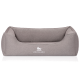 Graues Hundebett mit einem weichen, gepolsterten Design, mit dem Logo 'KNUFFELWUFF' auf der Vorderseite gestickt.