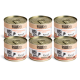 Sechs Dosen von DOGS'n TIGER Katzenfutter mit der Aufschrift "NESTHÄKCHEN GEFLÜGEL", mit einer verspielten Kätzchen-Grafik und dem Hinweis "100% NATÜRLICH."