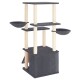 Katzenbaum mit mehreren Ebenen, zwei hängenden Schalen und einem stabilen Sockel in Grau- und Beigetönen. Ideal zum Klettern und Ausruhen.
