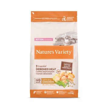 Sac d'alimentation pour chatons Nature's Variety, viande désossée, sans céréales, avec poulet élevé en plein air, 1,25 kg, image d'un chaton