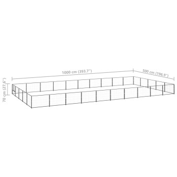 Diagramm eines großen Freiluft-Haustiergeheges, das 1000 cm x 500 cm und 70 cm hoch ist, mit einem Drahtgitterdesign.