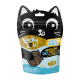 Emballage sur le thème des chats noirs pour "Lucky Lou's Venison Cubes", avec le texte : "Le vrai goût ! Sans céréales, sans sucre ajouté, fabriqué en Suisse."