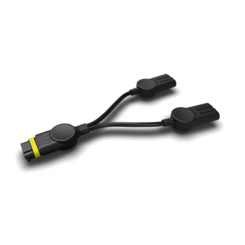 tweevoudige verdeler voor Eheim powerLED+ Zwarte Y-splitter kabel met één mannelijke connector en twee vrouwelijke connectors, ontworpen voor elektrische verbindingen.