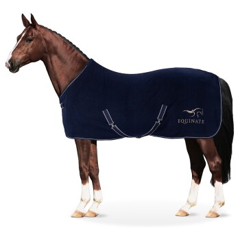 Abschwitzdecke Nevada aus Fleece mit Widerristpolster und Kreuzbegurtung navy 1,35 m
