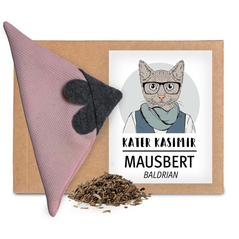 Kater Kasimir Mausbert - Die 2-in-1 Spielmaus für Katzen, handgemacht aus BIO-Baumwolle und BIO-Baldrian-Füllung