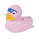 A pink rubber duck with a blue visor and colorful polka dots, featuring the brand name "Antone" on its side.