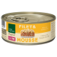 Dosen-Haustierfutter, beschriftet mit "Real Nature Original Filet & Mousse," mit Huhn und Kürbiskernöl, geeignet für erwachsene Katzen.