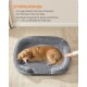 Gemütliches graues Hundebett mit erhöhten Rändern, mit einem ruhenden Golden Retriever. Höhepunkte sind Nackenstütze und einfacher Zugang für Haustiere.