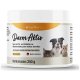 Behälter mit "Darm Aktiv" Probiotikum-Pulver für Haustiere, mit einem Hund und zwei Katzen auf dem Etikett, mit Text auf Deutsch über die Gesundheit des Darms.