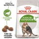 Nourriture pour chats Royal Canin Active Life Outdoor pour chats de 7 ans et plus, avec une illustration de chat Bengal, avec des détails sur la taille des croquettes et des allégations nutritionnelles pour la santé.