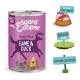 Boîte de nourriture pour chiens Edgard Cooper Grain-Free (400g) avec l'étiquette "Game & Duck", présentant des cerfs, des chiens et des icônes pour la viande, sans céréales et hypoallergénique.