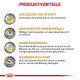 Bild, das die Vorteile von Haustierfutter auf Deutsch hervorhebt: "Struvitauflösung," "Energiegehalt," "Harnverdünnung," "Niedriger RSS."