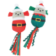 Deux jouets en peluche festifs pour animaux, déguisés en lutin/Père Noël rouge et vert, avec queues en ruban et petits grelots