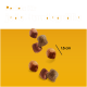 Hundetrockennahrung in verschiedenen Formen und Farben, mit dem Text "Perfekt für jede Hundgröße" und einer Maßangabe von 1,5 cm.