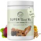 Behälter von "SUPER Barf XL", einer natürlichen Mineralmischung für Hunde, mit einem Hund mit schlappenden Ohren auf dem Etikett und Kräutern, Rüben und Samen darum herum.