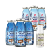 SmoothieDog-Flaschen mit 'LIMITED-EDITION APRÈS SKI SNACK' (Wild und Pute) und einer kleinen Relaxio-Flasche mit Kräutertropfen.