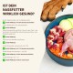Hundenapf mit rohem Fleisch, Gemüse und Obst, neben Text über die gesundheitlichen Vorteile von Nassfutter und hohem Fleischanteil.