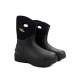 Schwarze wasserdichte Gummistiefel mit strukturiertem Boden und Neopren-Obermaterial, mit dem Logo "Two Tracks" an der Seite.