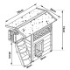 Illustration eines Haustierhauses mit beschrifteten Abmessungen: 76 cm Breite, 50 cm Tiefe und 72 cm Höhe, mit einem geneigten Dach und einer seitlichen Treppe.