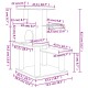 Diagramm eines mehrstöckigen Katzenbaums mit in Zentimetern und Zoll beschrifteten Abmessungen, das einen Kratzbaum, Plattformen und einen gemütlichen Rückzugsort zeigt.
