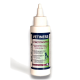 Flasche mit Vetiness Ohrentropfen für Hunde und Katzen, 100 ml, mit Text in mehreren Sprachen, der eine sanfte Ohrreinigung und Geruchsneutralisation beschreibt.