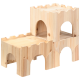 Holz-Haustiermöbelset mit zwei Ebenen und gewölbten Öffnungen, entworfen für kleine Tiere zum Spielen und Verstecken.