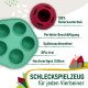 Roter Hundespielzeugball aus Gummi und grüner Silikon-Leckerli-Spender mit deutschem Text, der Eigenschaften wie 100 % Naturkautschuk, spülmaschinenfest, BPA-frei hervorhebt.