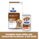 Hill's Prescription Diet j/d Mobility hondenvoerzak en blik met hond; toont tekst 'MOBILITY', 'j/d' en een Nederlandse banner.