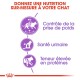 Image promouvant une nutrition sur mesure pour les chats avec des icônes et le texte : "Contrôle du poids", "Santé urinaire" et "Teneur élevée en protéines."