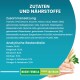 Zutaten und Nährwertinformationen für Tierfutter, mit Truthahn (17%), Weizen (16%) und verschiedenen Nährstoffen, mit einem Proteingehalt von 36%.