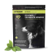 Schwarz-weiße Hundefutterverpackung mit der Aufschrift "PETICARE PETDOG HEALTH 2502", mit dem Profil eines Hundes und Ansprüchen auf Gelenkunterstützung.