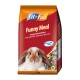 A bag of "Funny Meal" dwarf rabbit feed from fit+fun, featuring a cute rabbit on the front, with "Vitamin Power" highlighted.