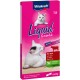 Vitakraft Liquid Snack Verpackung mit einer weißen Katze, mit dem Text 'Mit Rind' und 'Keine Farbstoffe oder Konservierungsstoffe.'