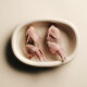 Deux cailles entières crues disposées côte à côte dans un plat ovale crème sur un fond beige.