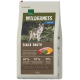 Sac de nourriture pour animaux Real Nature Wilderness Adult « Black Earth » de 12 kg avec photo de loup, image de viande et indications 65%/35%/0%
